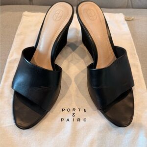 Black Leather Porte & Parie Mule Sandals - Size 40 1/2